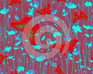 Gothic style seamless pattern with soft edged butterflies. Halloween themed graphic print for clothing, fabric photo