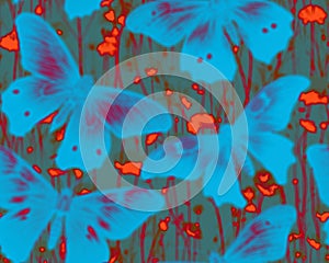 Gothic style seamless pattern with soft edged butterflies. Halloween themed graphic print for clothing, fabric photo