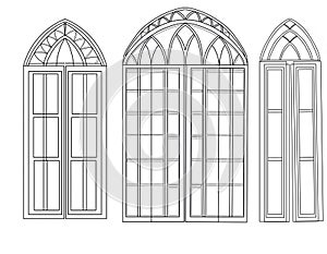 Gothic style windows bright colored stained glass windows hand drawn