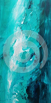 Gothic Teal Abstract Painting With Detailed Brushstrokes And Melting Glass
