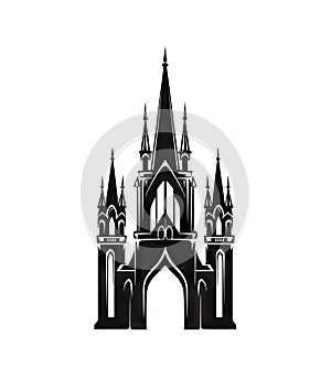 Gothic Temple Icon Isolated, Ancient Church Silhouette, Gothic Castle, Historical Architecture Minimal Design