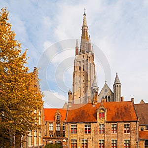 Gothic tower of Church of Our Lady in Bruges is the second tallest brickwork tower in the world