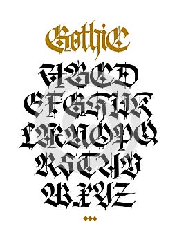 Gothic. Vector. Capital letters on a white background. Stylish calligraphy. Elegant european font for design. Medieval modern styl photo