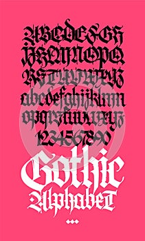 Gothic. Vector. Uppercase and lowercase letters on a white background. Beautiful and stylish calligraphy.