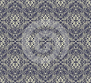 Gothic vintage seamless pattern. Symmetric medieval style wallpaper. Vector bicolor repeating ornament