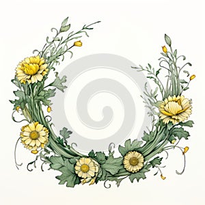 Gothic Watercolor Marigold Wreath With Delicate Fantasy Elements photo