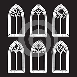 Gothic windows clipart set line art gothic tattoo design isolated vector illustration