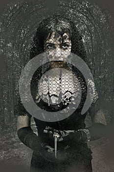 Gothic Woman in Black Veil