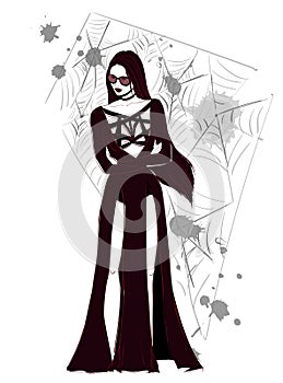 Gotic dark woman in long dress