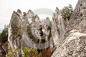 Prírodný oblúk Gotická brána so skalami v okolí v Súľovských skalách na Slovensku