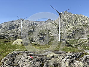 Gotthard wind farm or Windpark St. Gotthard in the alpine mountainous area of the Gotthard Pass Gotthardpass, Airolo