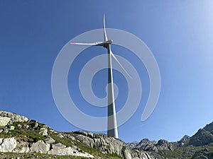 Gotthard wind farm or Windpark St. Gotthard in the alpine mountainous area of the Gotthard Pass Gotthardpass, Airolo