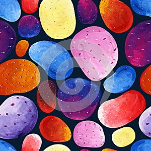 Gouache abstract seamless colorful spots on a dark background