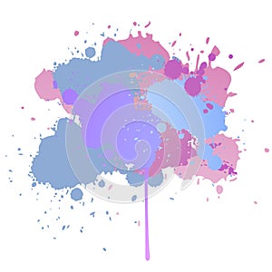 Gouache background, pink, blue and purple watercolor paint splashes on white vector pattern.