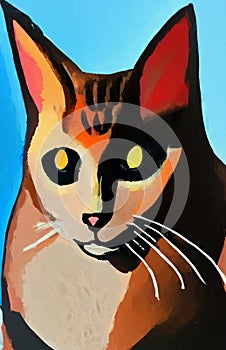 Gouache cat portrait painted by a child