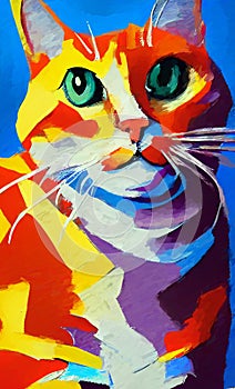 Gouache cat portrait painted by a child