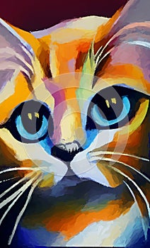 Gouache cat portrait painted by a child