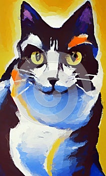 Gouache cat portrait painted by a child