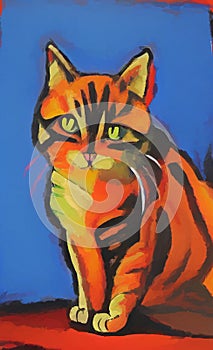 Gouache cat portrait painted by a child