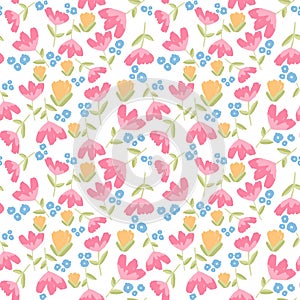 gouache floral pattern handpainted seamless repeating pattern white background photo
