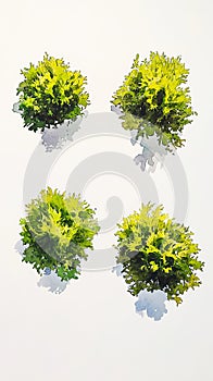 Gouache Moss Clumps: Four on Clean White Background photo