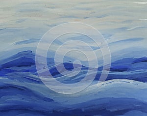 Gouache painting of blue water
