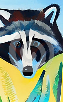 Gouache raccoon - stylized digital art
