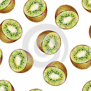 Gouache seamless summer tropical pattern with kiwi