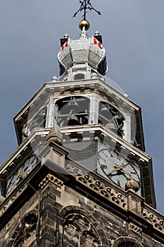 Gouda, South-Holland/The Netherlands - October 27 2018: Clock and bells of the St. Jans Church