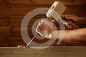Gouge wood chisel carpenter tool hammer hand