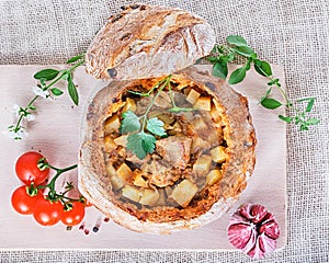 Goulash in bread