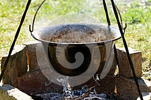 Goulash in cauldron