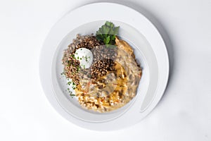 Goulash meat buckwheat with sour cream dill