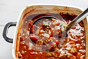 Goulash soup in big saucepan