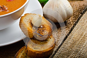 Goulash soup with crispy garlic toast