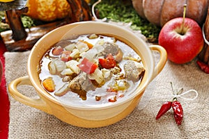 Goulash soup with fresh vegetables and meat