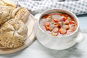 Goulash soup with fresh vegetables and meat