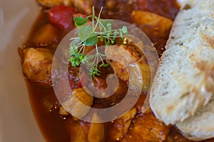 Goulash Soup Homemade Close Up. Stew With Fresh Toasted Bread. G