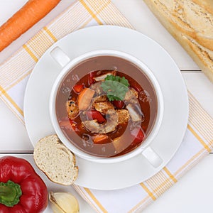 Goulash soup with meat and paprika from above healthy eating