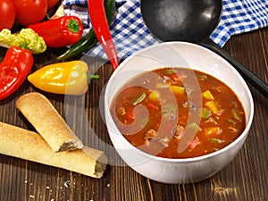 Goulash Soup with Pepper and Bread