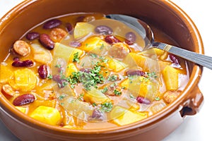 goulash soup with sausage, potatoes and red beans