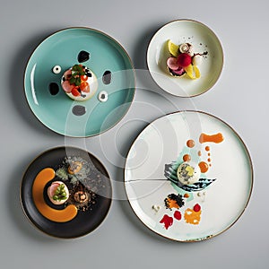 Gourmet artistic plates with elegant plating
