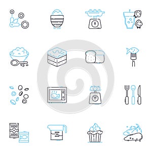 Gourmet bazaar linear icons set. Delicacies, Exotic, Fine, Artisan, Rare, Unique, Flavorsome line vector and concept