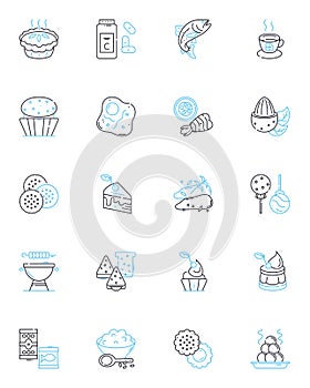 Gourmet bazaar linear icons set. Delicacies, Exotic, Fine, Artisan, Rare, Unique, Flavorsome line vector and concept