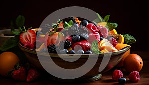 A gourmet berry fruit salad, a healthy summer refreshment generated by AI
