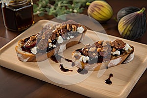 gourmet bruschetta with fig, goat cheese, and balsamic reduction