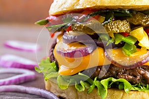 Gourmet burger closeup photo