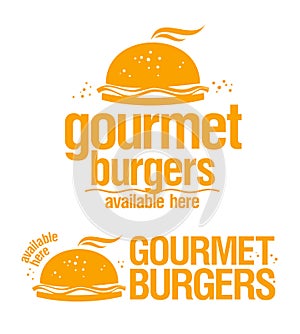 Gourmet burgers available here signs.