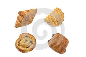 Gourmet Buttery and Flaky pastries in Vienna Style on a Basket Top view with white Background