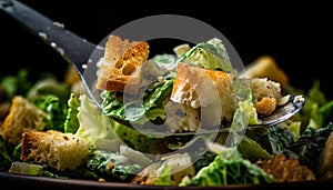 Gourmet Caesar salad with grilled seafood fillet generated by AI